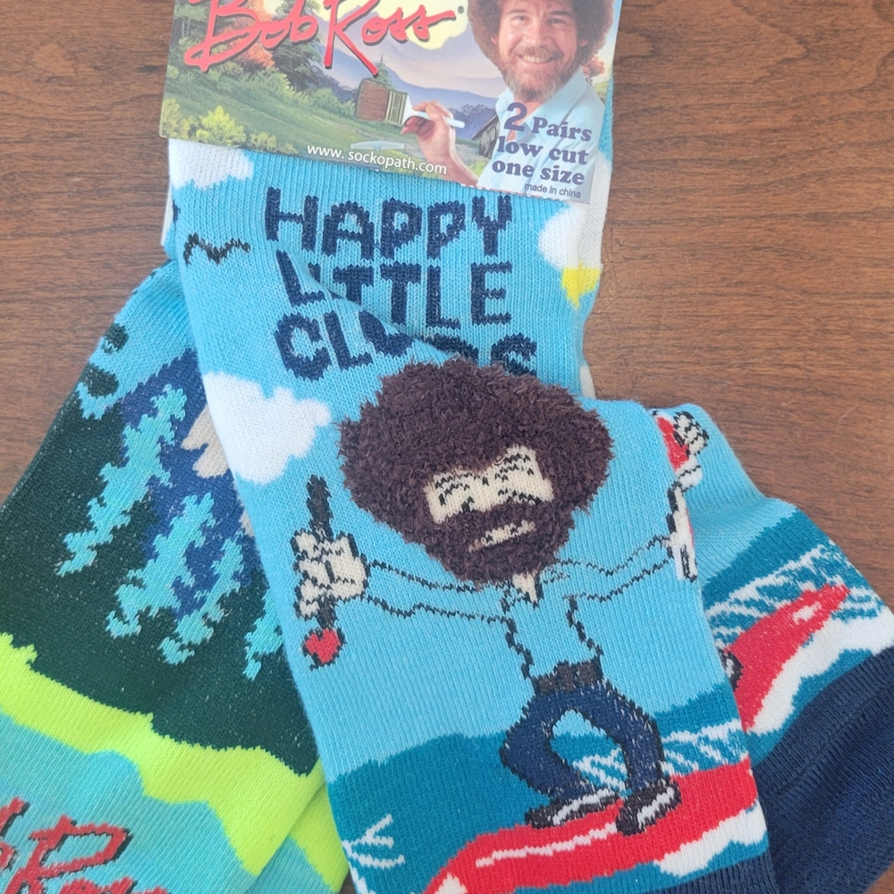 Bob Ross Happy Little Clouds!  2 Pairs Of Low Cut Socks.